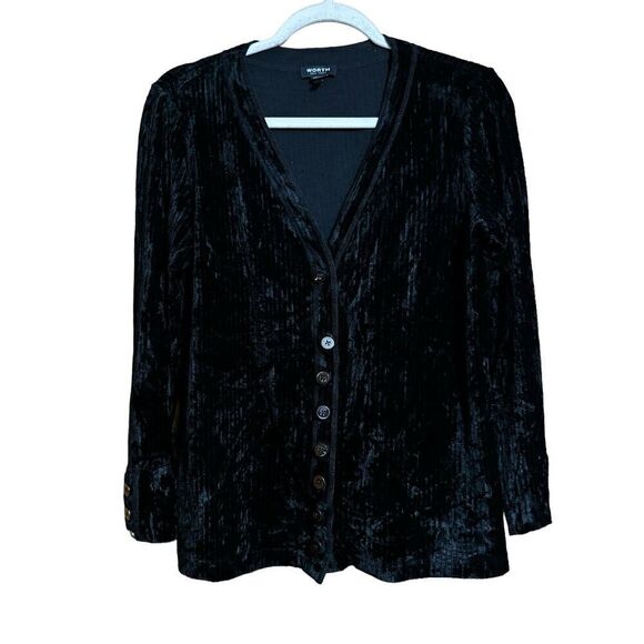 Worth Sweaters - WORTH New York Cardigan Womens Medium Black Ribbed Button Stretch Sweater Ladies